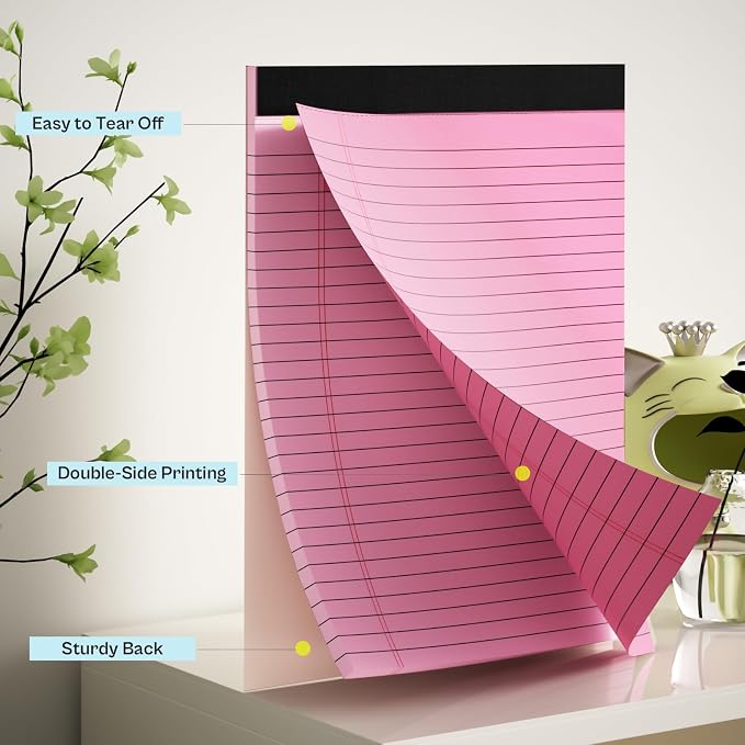 360 Sheets Pink Legal Pads 8.5" x 11" Pack of 12 Note Pads Wide Ruled Lined Paper with Micro-Perforated Writing Notebook 30 Sheets per Pad To-Do List Notepad for School, Office & Home Supplies