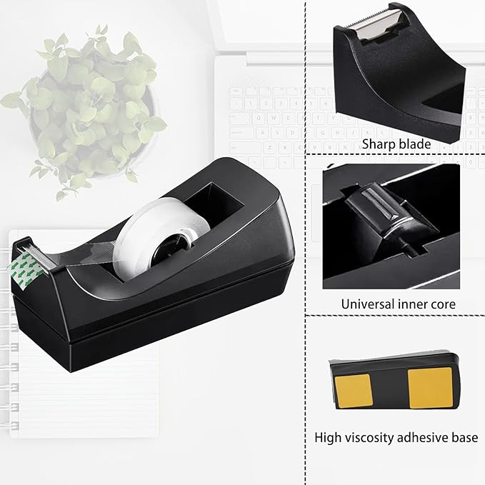 Desk Tape Dispenser with 6 Rolls Clear Tape, Desktop Tape Holder with Non-Slip Nano Adhesive Base, 1 Inch Core Tape Dispenser for Home Office School Supplies
