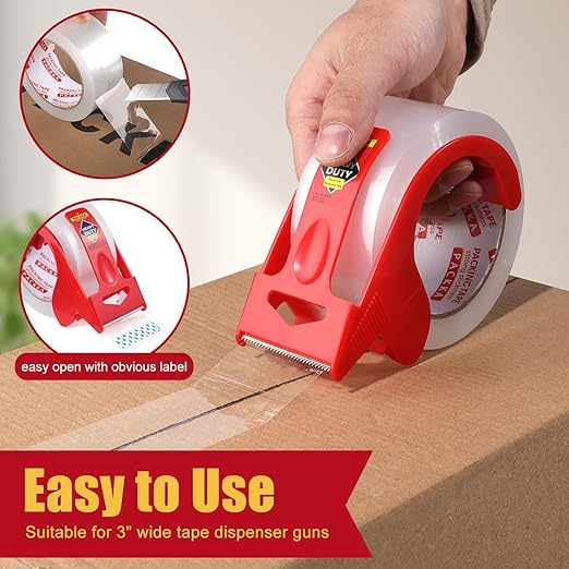 Heavy Duty Packing Tape for Moving Boxes and Packaging Supplies, Total 390y, 6 Rolls Clear Moving Tape with Dispenser and Utility Knife, 1.89in. X65yd, Mailing and Moving Supplies