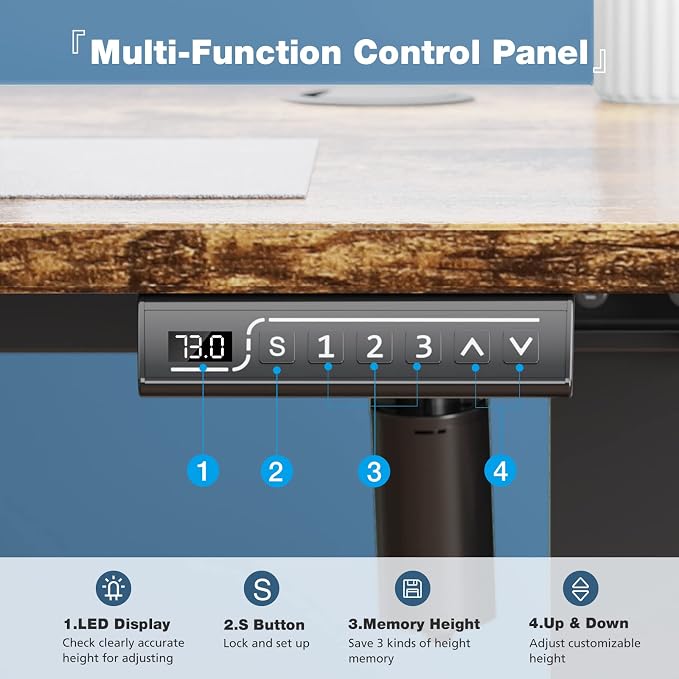 DUMOS 47 Inch Electric Standing Desk, Memory Adjustable Home Office Desk | Sit Stand Up Desk for Work Home Office,Adjustable Desk, Rising Computer Table with Splice Board,Cable Management,Hook,Rust