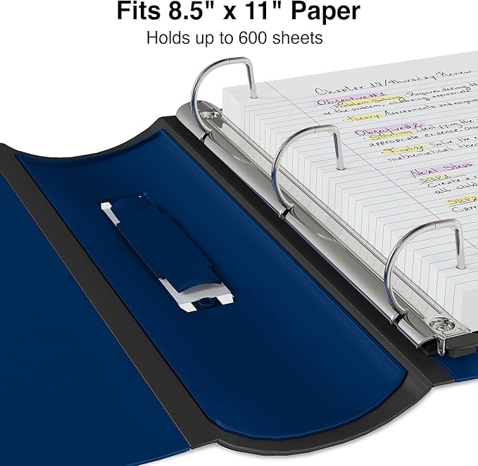 Staples Better Binder, 3" D‑Ring 3‑Ring Binder, Blue, Reinforced Rubber Spine, Heavy‑Duty Design, Holds up to 600 Sheets for School & Office