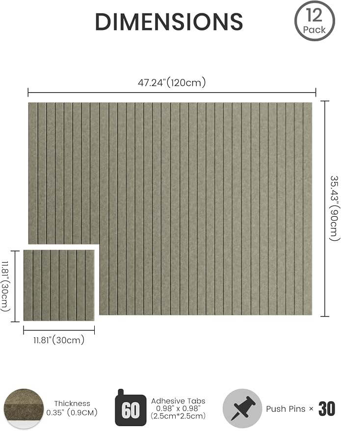 Bumusty 48"x 36" Large Felt Bulletin Board Tiles, Earth Brown | 12-Pack Cork Board Alternative, Wall Decor, 30 Pushpins, 60 Adhesive Tabs, Vision Board, Office, Classroom, Home, Dorm