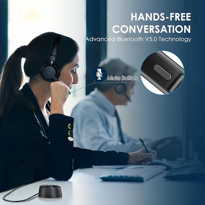 Mopchnic Bluetooth Headset, Wireless Headphone with Microphone for Computer, On Ear Bluetooth with USB Dongle for Office Call Center Skype Zoom Meeting Online Class (Dark Gray)