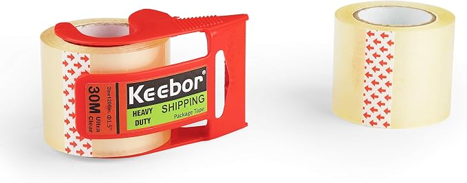 Packing Tape with Dispenser, 12 Rolls Clear Shiping Package Tape, 2'' x 32.8 yd, 1.5'' Core, Designed for Packing, Shipping & Mailing | 2'' x 32.8 yd, 1.5'' Core, Designed for Packing, Shipping & Mailing