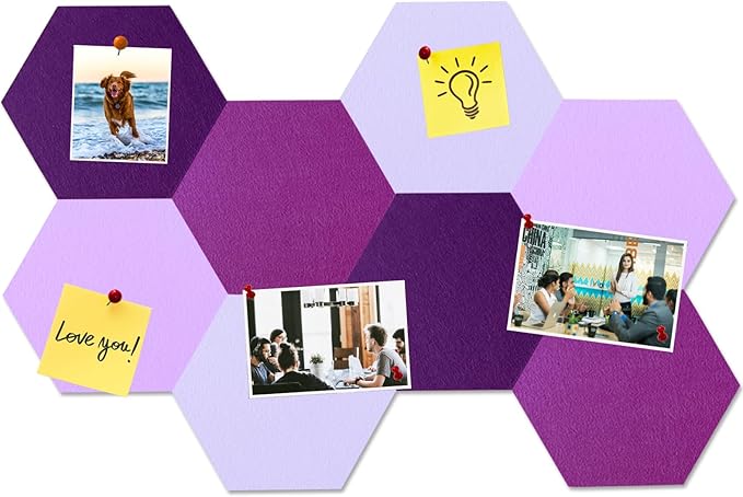 Large Hexagon Felt Cork Board Tiles, Self Adhesive DIY Felt Bulletin Board Pin Board with 35 Pushpins for Office School Home Wall Decor Stickers Memos Photos Display(Gradual Purple)