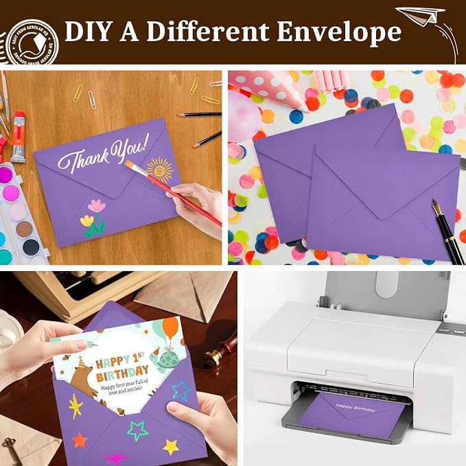 100 Pack A7 Envelopes, Dark Purple Greeting Card Envelopes Self Seal, 5.24 x 7.24 in Envelopes for Birthday Graduation Baby Shower Wedding Invitation Cards