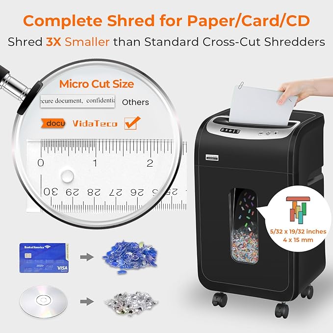 18-Sheet Paper Shredder for Home Office Heavy Duty with 60 Mins Running Micro Cut, US Patented Cutter, Shred CD/Card with 7.9 Gal Extra Large Bin, AUTO Jam Proof(ETL)