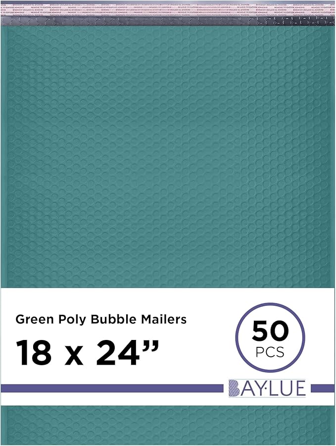 Green Poly Bubble Mailers 18.x24 Inch #9 | Self Seal Large Padded Envelopes | Air Cushioned Bubble Mailer | Usable Size 18x23 Inch | Waterproof Lightweight Mailing Shipping Bags | 50 Pack