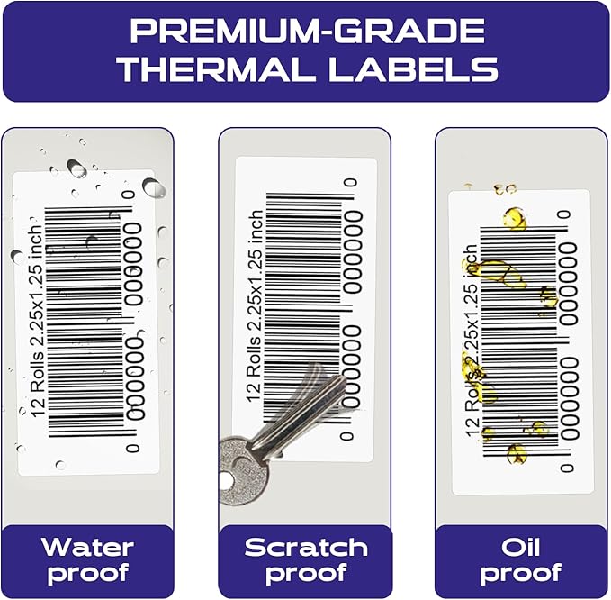 CEPRICO 2.25” x 1.25” Direct Thermal Labels – 12 Rolls (1000 Labels/Roll) Perforated Waterproof Barcode Address Sticker, Self-Adhesive White Label, Compatible w/Zebra & Rollo Printers for FBA Shipping
