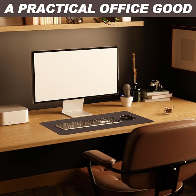 Tegeme Leather Desk Mat Large Desk Pad 23.6 x 13.7 Inch Non Slip Table Protector with Stitched Edges and Rubber Base Dark Brown Stylish Workspace Accessory Laptop Mat Smooth Writing for Home Office