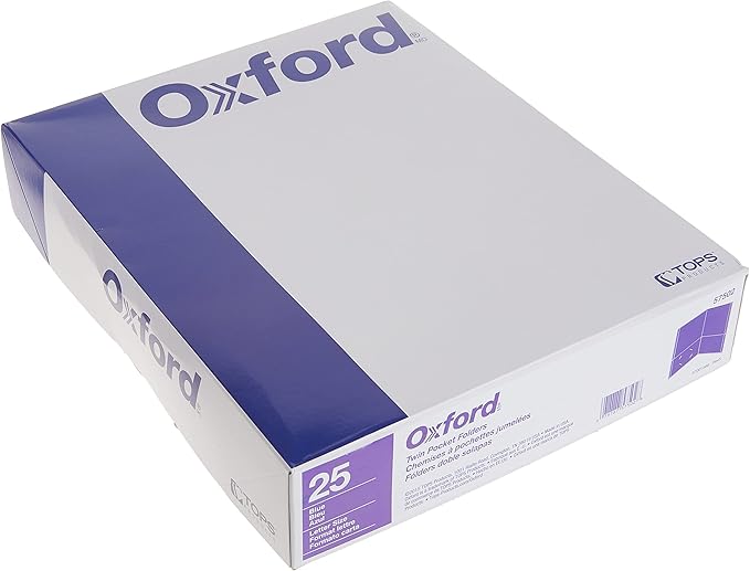 Oxford Twin-Pocket Folders, Textured Paper, Letter Size, Blue, Holds 100 Sheets, Box of 25 (57502EE) (Pack of 5)