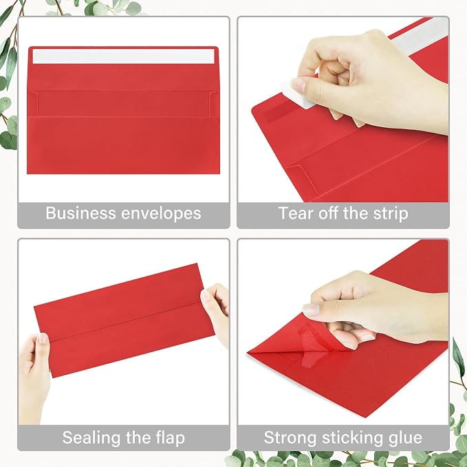 50 Pack #10 Christmas Red Green Envelopes Letter Size Business Envelopes | Self Seal Security Mailing Envelopes, 4 1/8 x 9 1/2 Inches