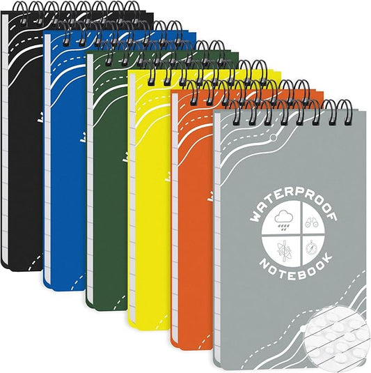 6 Pack Weatherproof Pocket Notebook, 5" x 3" Top-Spiral Weatherproof All Weather Notepad for Office School Police Outdoor Recording Steno Note Pads