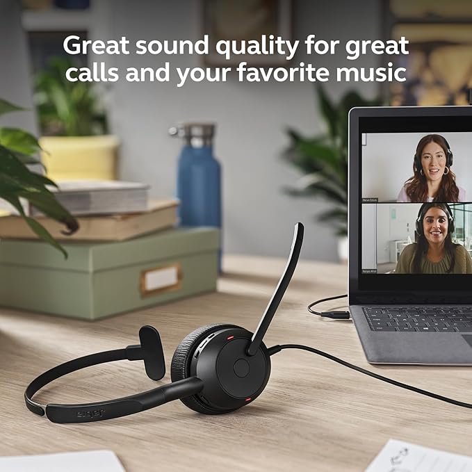 Jabra Evolve2 50 Wired Single-Ear Headset - Noise Cancelling Headphones, Bluetooth Headset for Work with Noise Cancelling Microphones, Goes with Online Meeting Platforms Like Microsoft Teams, Black
