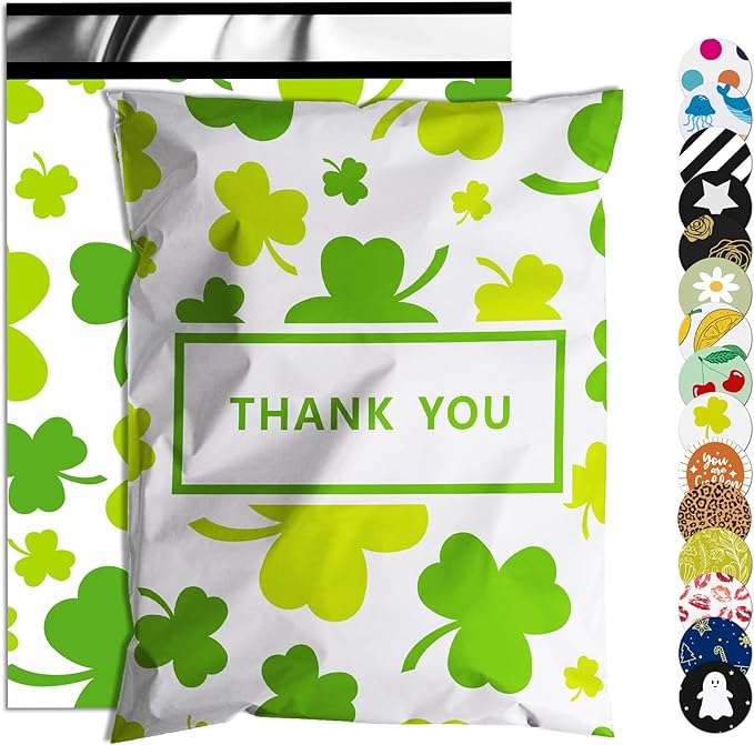 St Patrick's Day Poly Mailer 10x13 Inch 25 Pcs, Waterproof and Tear-Resistant Shipping Bags for Clothing, Poly Bags for Shipping, Clovers Printed Packaging Bags