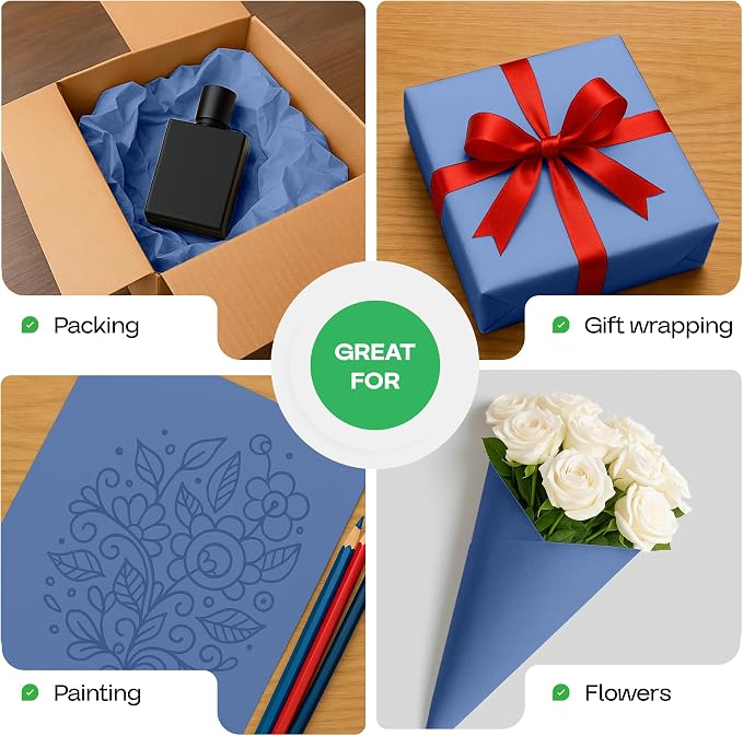 Blue Kraft Paper Roll 48" x 1200" (100 feet) with Cutter - USA-Made Gift Wrapping Paper for Packing, Moving, Shipping & Crafts/Arts - 100% Recyclable Natural Craft Material by IDL Packaging | Gift Wrapping Paper for Packing, Moving, Shipping & Crafts/A...