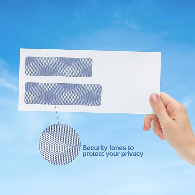1000#10 Security Envelopes, PANDRI NO.10 Self-Seal Double Window Envelopes Designed for QuickBooks Invoices, Business Statements & Documents - Number 10 Size 4 1/8 Inch X 9 1/2 Inch - 24 LB