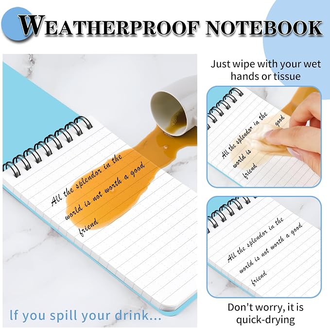 COIDEA Waterproof Notebook, 4 Pack 3" x 5" Top-Spiral Pocket Notepad | Weatherproof NotePad, All Weather Police Pocket Notebook Little Memo Steno Note Pads for Outdoor Office School
