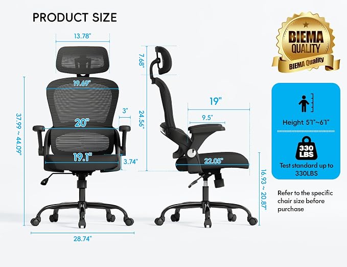 TRALT Office Chair - Ergonomic Desk Chair with Headrest Support for Adults | Home Office Desk Chair with Lumbar Support - Ergonomic Mesh Chairs 330 lb Wide Seat with Headrest, Comfy Desk Chair(Black)