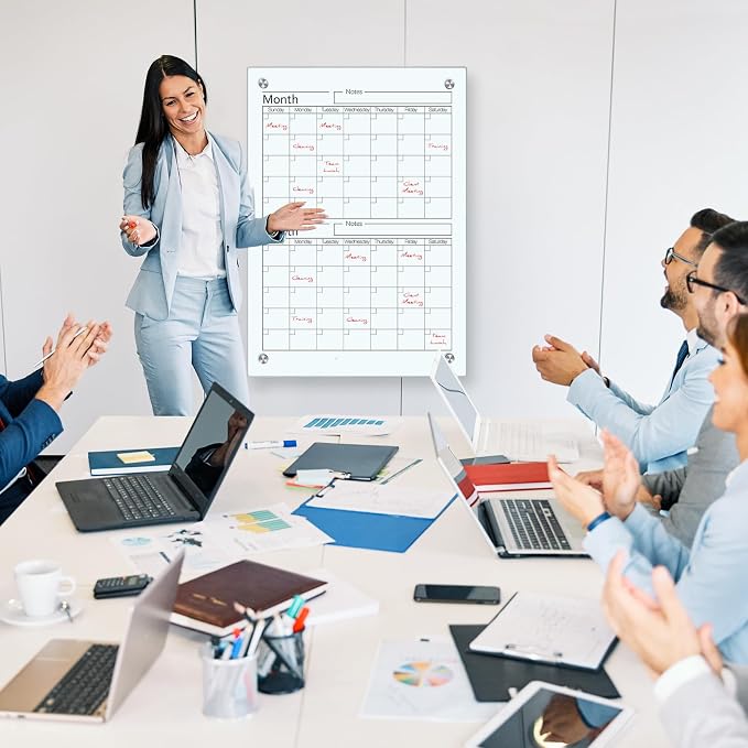 Glass Whiteboard Calendar Dry-Erase White Board Planner Glass Large Wall Mounted Calendar with Marker Tray for Wall Home or Office(Transparent,24" X 18",2 Month)