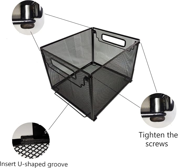 SETTFRFE Letter Size Metal Hanging File Folder Organizer Crate Basket,Black | Mesh File Folder Holder & Filing Box with Handle,Stackable Rack for Office Supplies,Teacher Classroom & Home