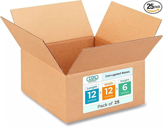 Medium Moving & Shipping Boxes 12"L x 12"W x 6"H (25-Pack) - Extra Strength 200 lb vs Regular - USA-Made Corrugated Boxes for Packaging - Durable Medium Box - Heavy Duty Shipping Box by IDL Packaging