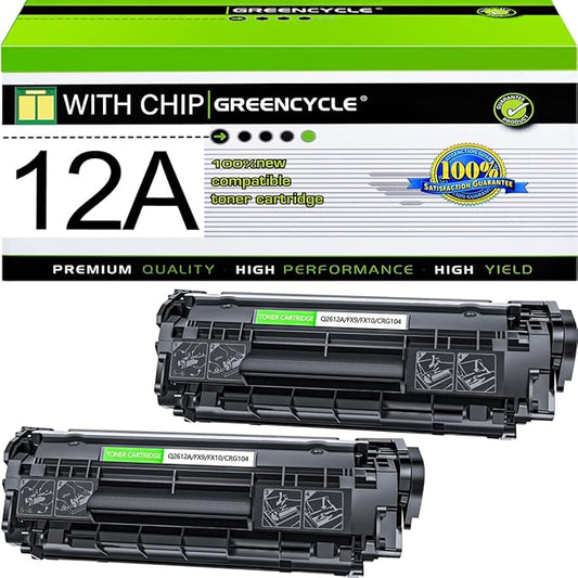 greencycle Q2612A Toner Cartridge Replacement Compatible for HP 12A Black Toner Cartridge LaserJet 1020 1010 1012 1018 1022 1022N 3015 3030 3052 3055 M1005 M1319F Printer Ink Cartridge (2PCS)
