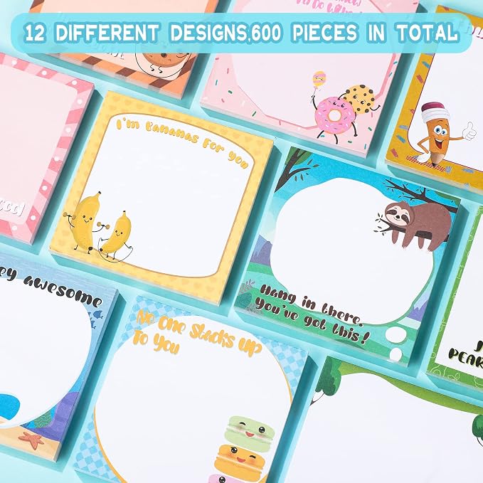 Geyee 12 Pcs Fun Inspirational Sticky Notes 3x3 Inch Notepads,Cute Style | Motivational Cute Notepads for Teachers Nurses Coworkers, Positive Appreciation Quotes, Funny Studying Supplies Gifts