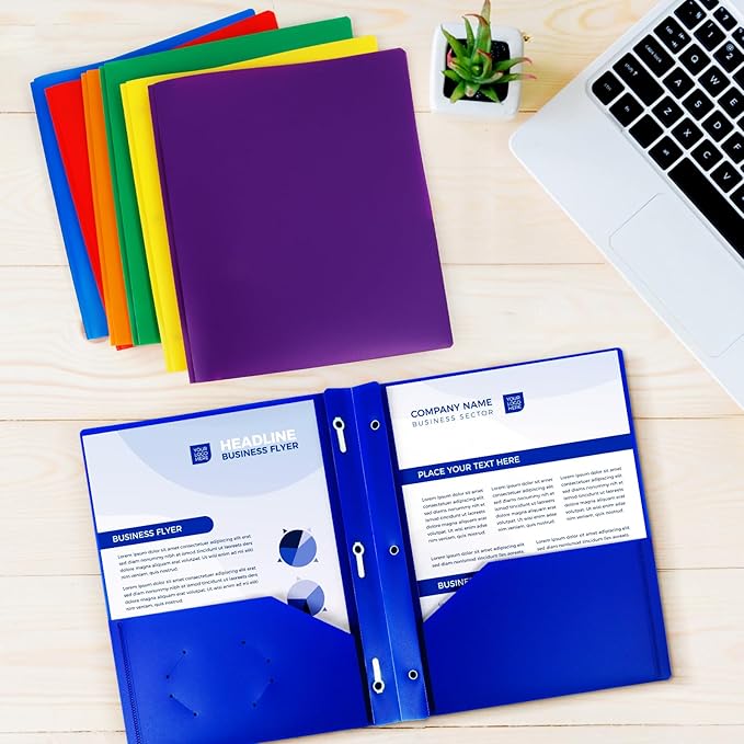 72-Pack Plastic Folders with Pockets and Prongs,2-Pocket Folders with 3 Fasteners, Holds 8-1/2" x 11" Paper for School/Office/Home, Blue