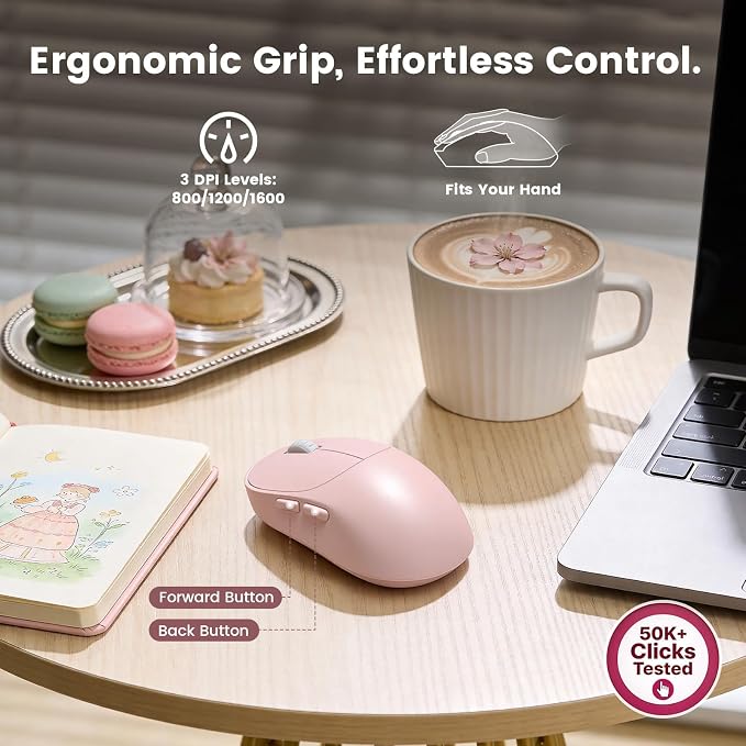 Wireless Keyboard and Mouse Combo, Magnetic Soft-Touch Wrist Rest, Pink | Round Keycaps, Full-Size Typewriter Style, 2.4GHz Cordless for MacOS, Windows PC, Laptop, Blush Pink Ombre, SABLUTE CK23 Plus