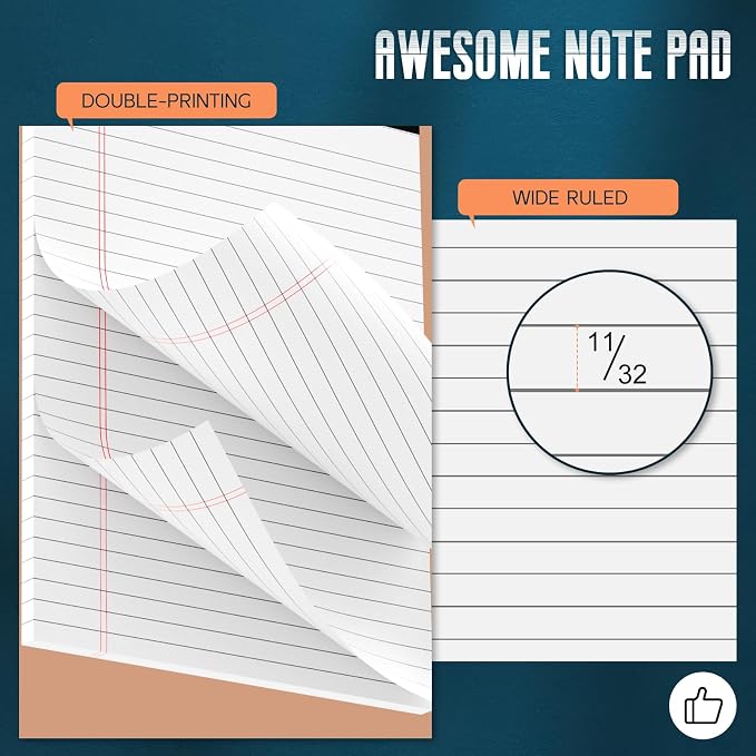 3 Pack White Legal Pads 8.5 x 11 Note Pads, Wide Ruled White Legal Notepads | Micro Perforated Lined Note Writing Pads 30 Sheets per Notepad Double-Side Printed Note Pad 8.5x11'' for Home, Office, School