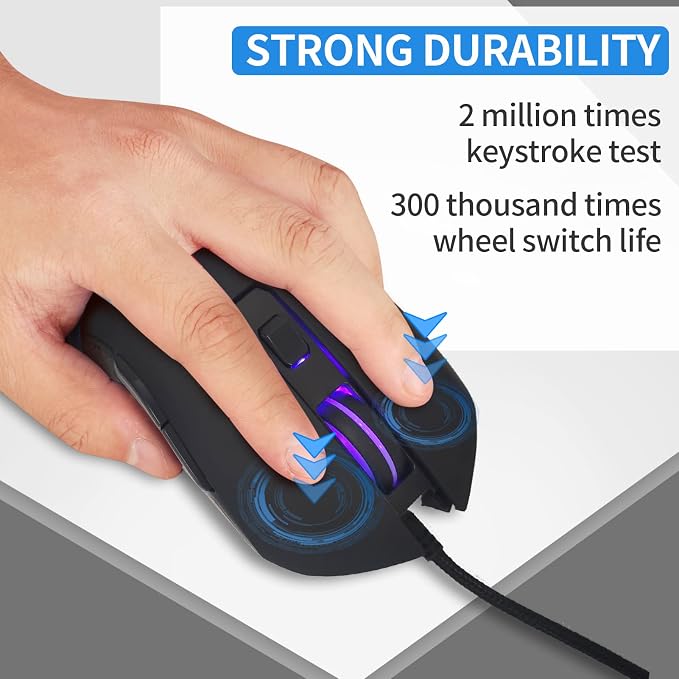 IULONEE USB Type C Wired Mouse 2400 DPI Gaming Mice for Office Home Black | Wired Mouse Ergonomic 7 Backlight 6 Buttons Silent Compatible with Windows PC, Laptop, Computer and More USB Type C Devices