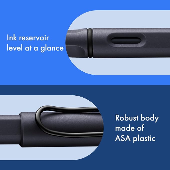 LAMY safari steel black - Fountain Pen with ergonomic grip & polished Left-Handed steel nib (LH) in size M - ideal for any Writing & Calligraphy - including LAMY T 10 blue cartridge | Lamy Fountain pen with ergonomic handle - robust ASA plastic - incl....