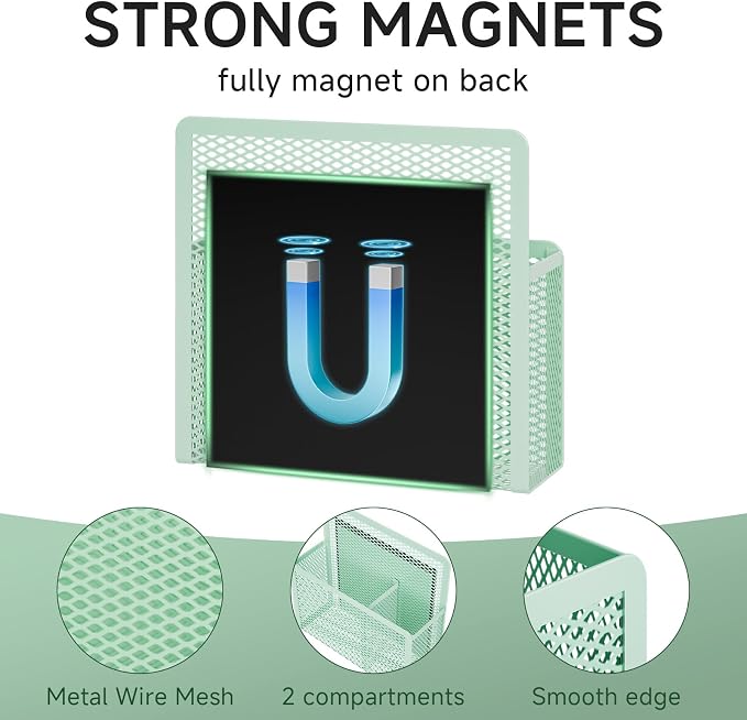 Marbrasse Magnetic Dry Erase Marker Holder, Mesh Pen Holder for Whiteboard，Magnet Pencil Organizer Storage for Refrigerator Locker Accessories Organizer for Home, School and Office (Green 4p)