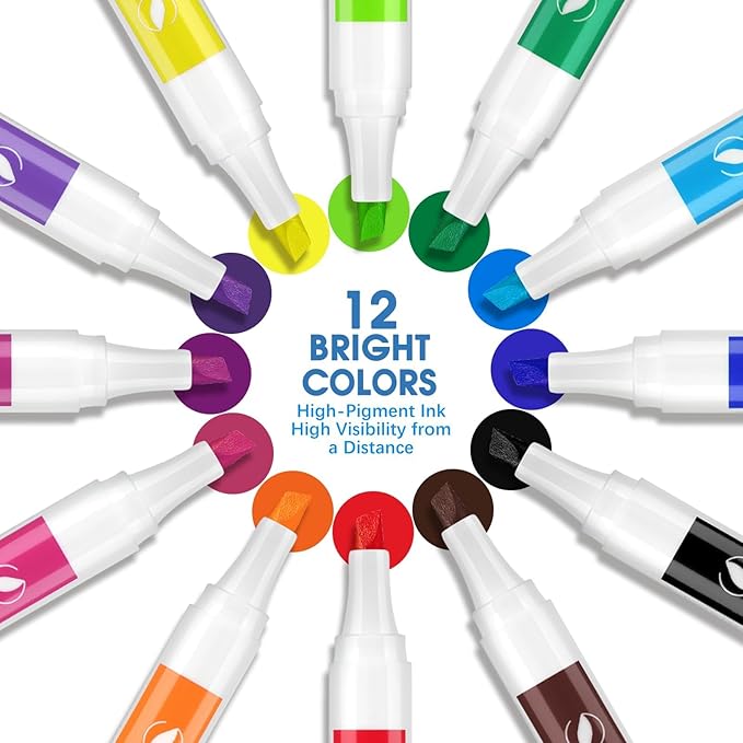 SFAIH Dry Erase Markers Chisel Tip with Magnetic Whiteboard Eraser, 48 Bulk 12 Colors White Board Markers for School Office, Versatile Lines,1s Quickly Dry, Spring Craft Supplies for Teachers