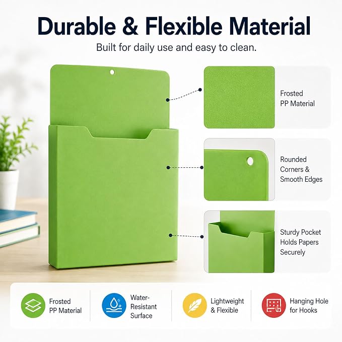 Magnetic File Holder, A4 Wall Organizer for Classroom Whiteboards (2PCS-A) | Large File Pocket for Teachers, Office and Home; Attaches to Fridges, Lockers, Cabinets and Other Metal Surfaces