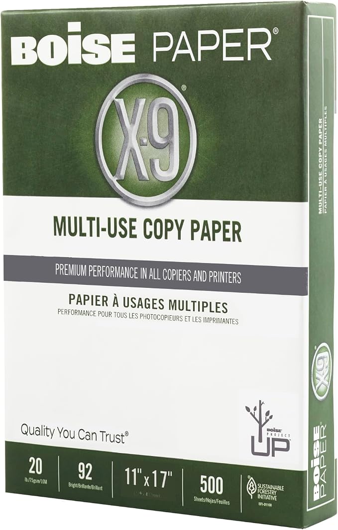 Boise® X-9® Multi-Use Printer & Copy Paper, White, Ledger (11" x 17"), 500 Sheets Per Ream, 20 Lb, 92 Brightness