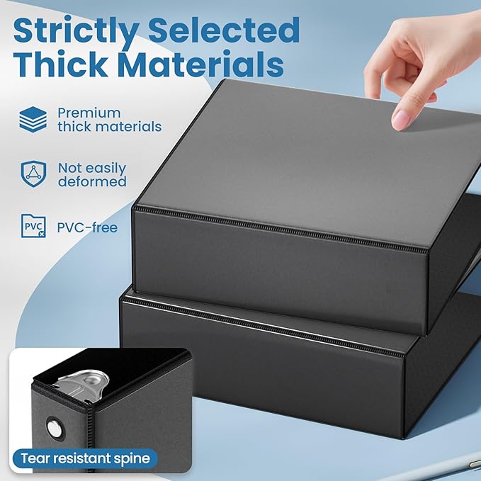 SUNEE 3 Inch Binders 3 Ring 4 Pack, PVC-Free Clear View Large Binders 3" (Fits 8.5x11 Inches) for School, Office & Home Use, Black