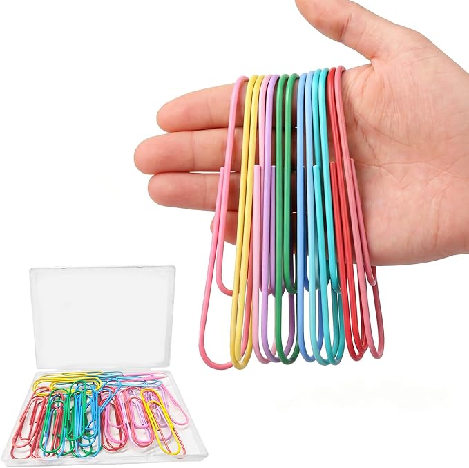 40 Pack Jumbo Clips, 4 Inch 100mm Large Size, 8 Assorted Colors Cute Multicolor Bookmark, Big Decorative Organizers for Office School Document Desk Accessories