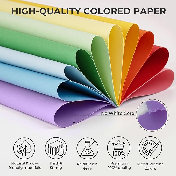 3 otters 200Sheets Construction Paper, Cardstock 8.27" x 11.7", 10 Assorted Colors Card Stock Printer Paper 65lb/180GSM, for Printing, DIY Crafts, Classroom Must Haves, Kids School Supplies, Party Dec