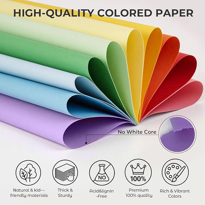 3 otters 235Sheets 8.27" x 11.7" Construction Paper Assorted Colors | 40lb/150GSM, 12Colored Cardstock Printer Paper, for Printing, DIY Crafts, Party Decorations, Teacher Kids Classroom Must Have