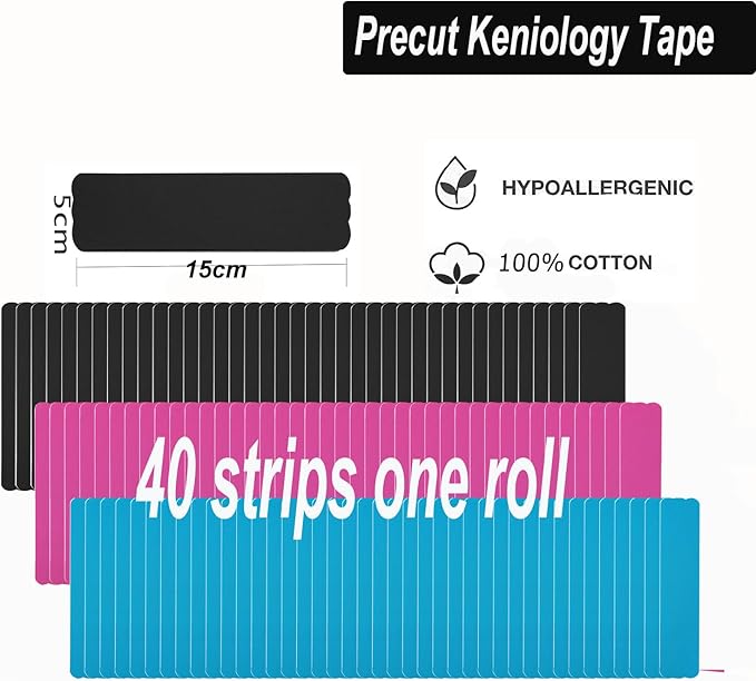 Kinesiology Tape Pro (120 Precut Strips,2 * 6 inch,6 Yard) Waterproof Breathable Athletic Elastic Muscles & Joints Pain Relief Taping for Gym Fitness Running Tennis Swimming Football(Mix 6M)