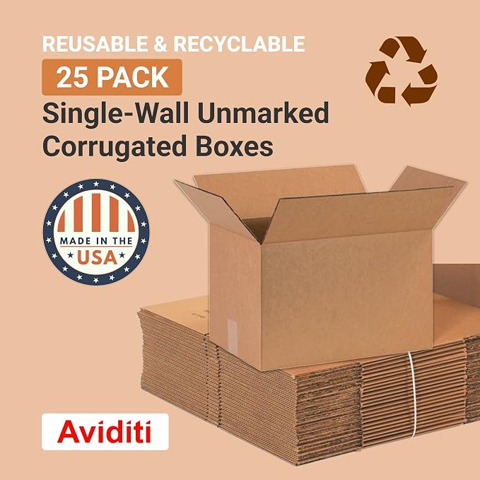 BOX USA Shipping Boxes Medium 16"L x 10"W x 10"H 25-Pack - Corrugated Cardboard Box for Moving, Mailing, Packing, Packaging and Storage
