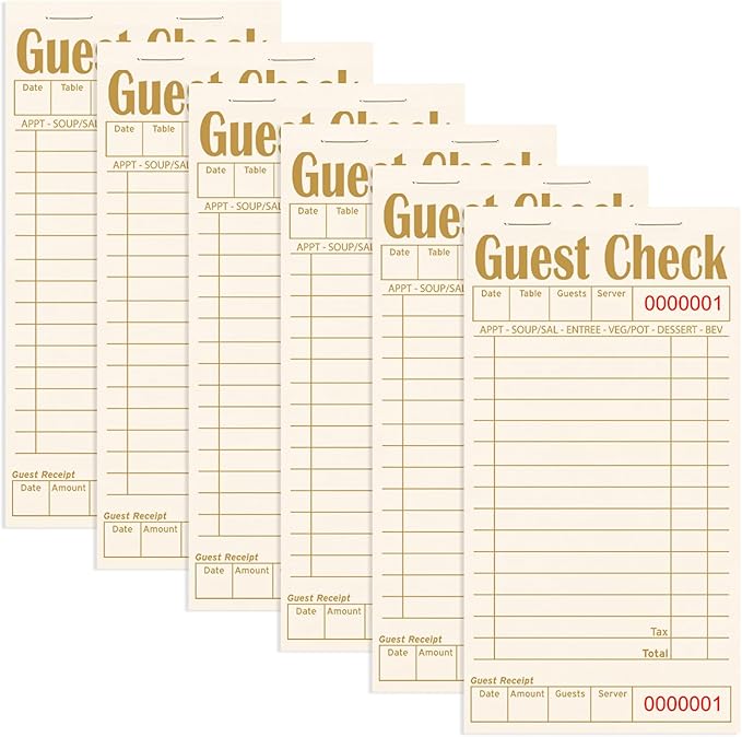 Guest Checks Books for Servers, Server Note Pads, 6 Pack, Natural Color Paper, Waitress Notepad for Restaurants, Waitress Accessories, 300 Sheets, Coffee