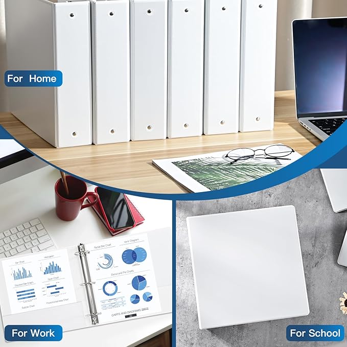2-inch 3 Ring Binder with 2 Interior Pockets, Heavy Duty 2'' Binders Holds US Letter Size 8.5'' x 11'' Paper - Versatile Binders for Office, Home, and School Use, 6 Pack (White)