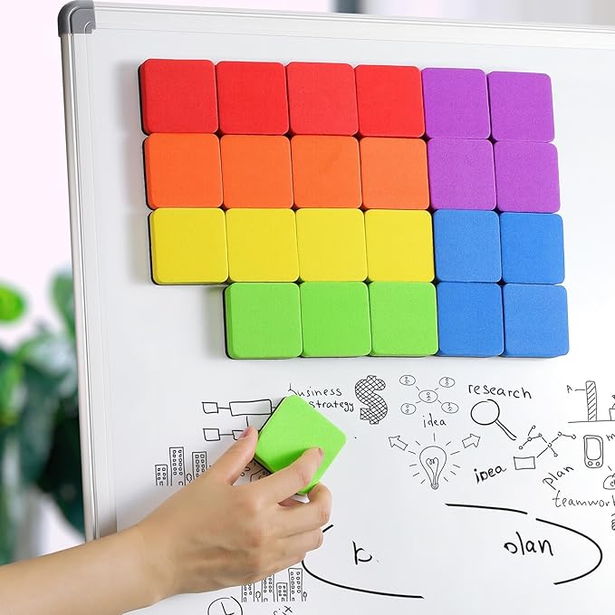 MaxGear 72 Pack Whiteboard Erasers, Magnetic Dry Erase Eraser, Mini Whiteboard Cleaning Pads for Classroom, Chalkboard Wiper Teacher Supplies for School, Office, Home, 6 Rainbow Color Set, 2 x 2 Inch