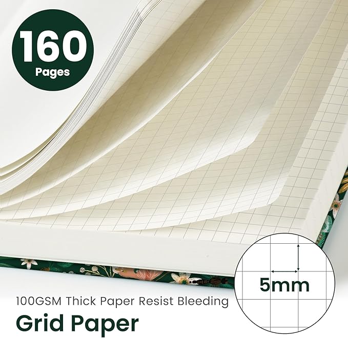 Taja Graph Journal Notebook for Women & Men, Hardcover Leather Journal for Writing, A5 Graph Paper Notebook for Planning & Tracking, Perfect for Office School Home Supplies, Butterfly