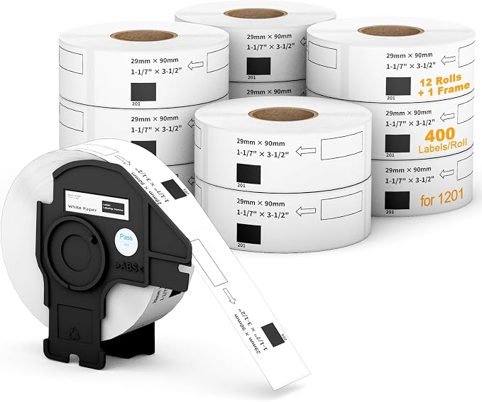 (12 Rolls + 1 Frame, 4800 Labels) Labelebal Compatible 1-1/7" x 3-1/2"(29mm x 89mm) Direct Thermal Labels Replacement for DK-1201 Shipping Mailing Postage Address Compatible for Brother QL Printer