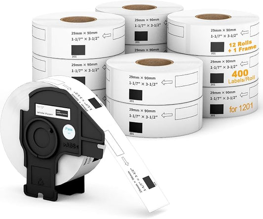 (12 Rolls + 1 Frame, 4800 Labels) Labelebal Compatible 1-1/7" x 3-1/2"(29mm x 89mm) Direct Thermal Labels Replacement for DK-1201 Shipping Mailing Postage Address Compatible for Brother QL Printer