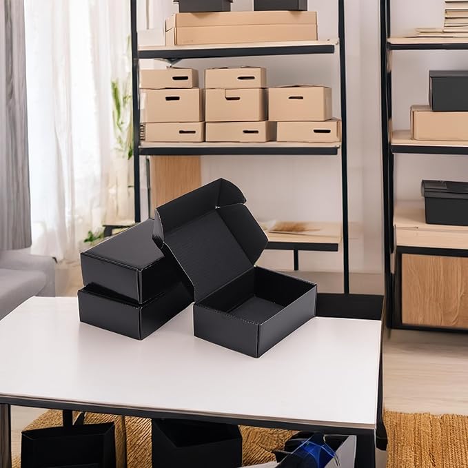 Rempry 6x4x2 Inches Black Small Shipping Boxes Pack of 20, Cardboard Corrugated Gift Mailer Boxes for Packaging Small Business Mailing Present